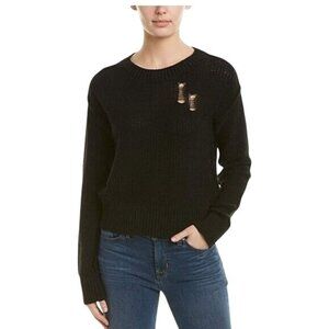 BLANK NYC Distressed Black Long-Sleeve Knit Sweater Ripped Details‎ Raw Hem